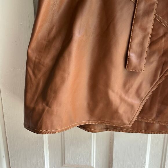 Divine Heritage Vegan Leather Mini Wrap Skirt Saddle Brown - Picture 4 of 7